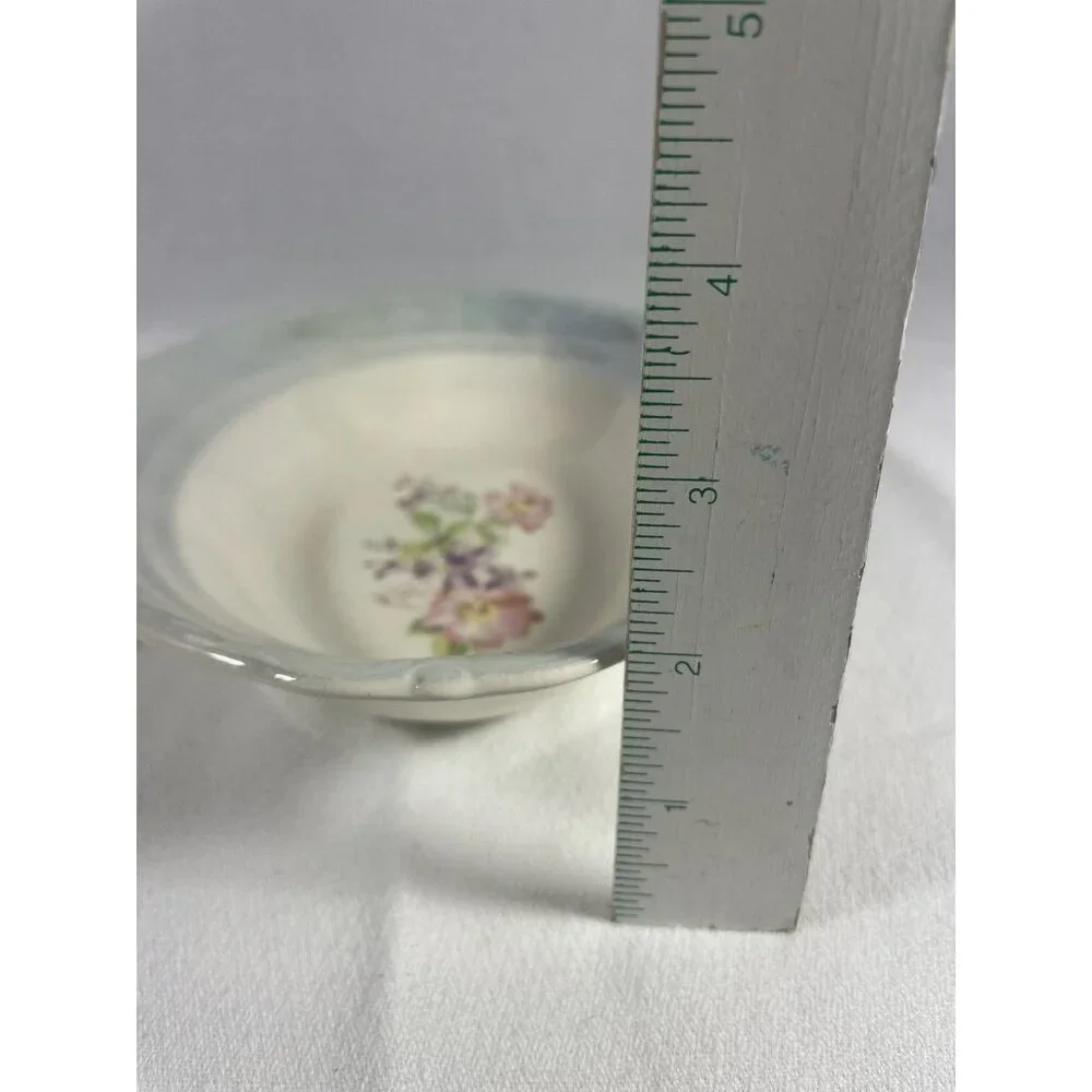 Crown Potteries Co Pair of Oval Floral Bowls Pink Blue 9X7X2